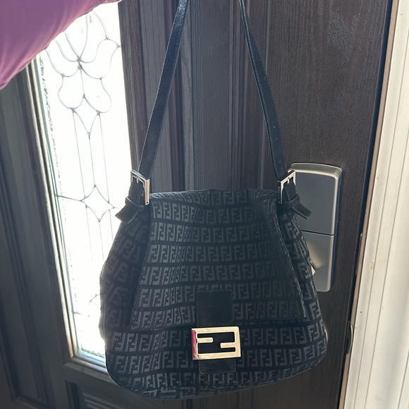 Fendi Monogram Black Suede Shoulder Bag - Picture 11 of 12